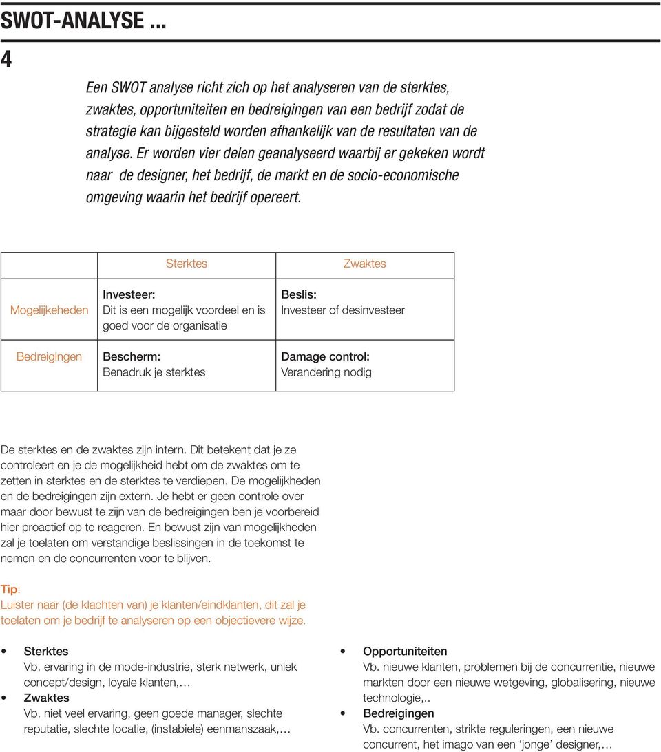 de analyse. Er worden vier delen geanalyseerd waarbij er gekeken wordt naar de designer, het bedrijf, de markt en de socio-economische omgeving waarin het bedrijf opereert.