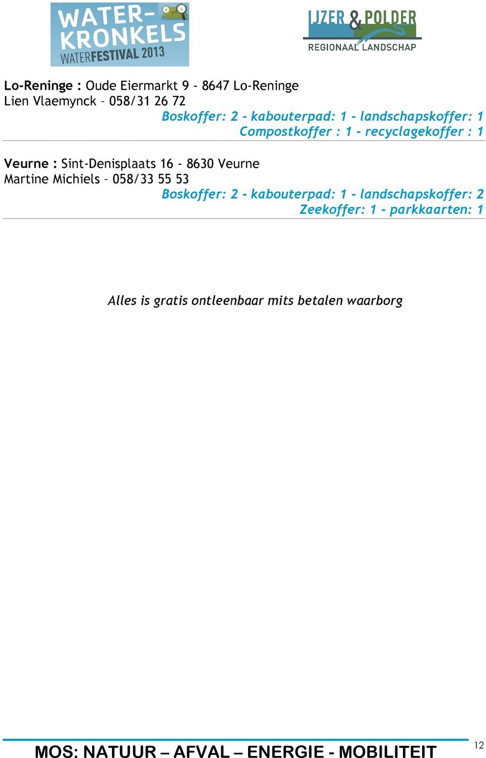 Sint-Denisplaats 16-8630 Veurne Martine Michiels 058/33 55 53 Boskoffer: 2 - kabouterpad: 1