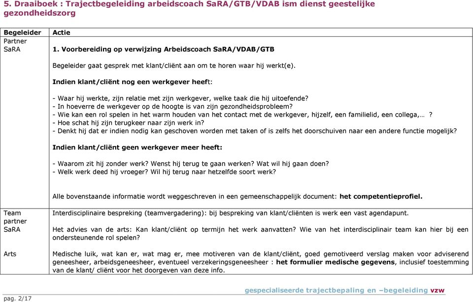 Indien klant/cliënt nog een werkgever heeft: - Waar hij werkte, zijn relatie met zijn werkgever, welke taak die hij uitoefende? - In hoeverre de werkgever op de hoogte is van zijn gezondheidsprobleem?