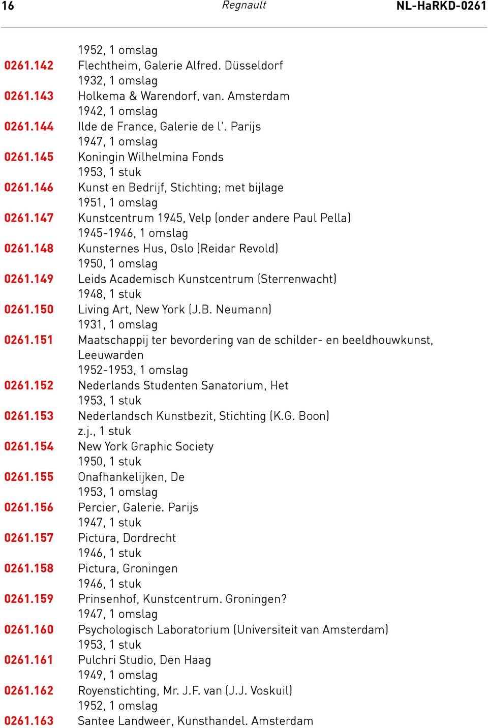 147 Kunstcentrum 1945, Velp (onder andere Paul Pella) 1945-1946, 1 omslag 0261.148 Kunsternes Hus, Oslo (Reidar Revold) 1950, 1 omslag 0261.