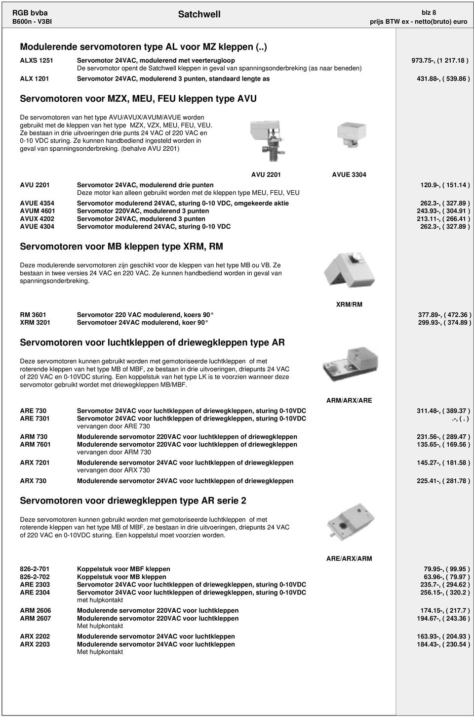 86 ) Servomotoren voor MZX, MEU, FEU kleppen type AVU De servomotoren van het type AVU/AVUX/AVUM/AVUE worden gebruikt met de kleppen van het type MZX, VZX, MEU, FEU, VEU.