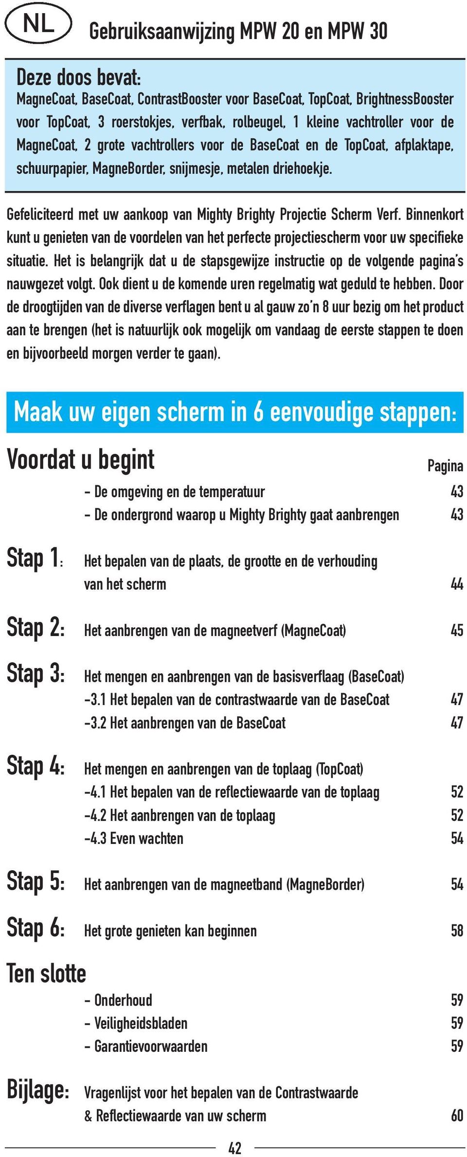 Gefeliciteerd met uw aankoop van Mighty Brighty Projectie Scherm Verf. Binnenkort kunt u genieten van de voordelen van het perfecte projectiescherm voor uw specifieke situatie.