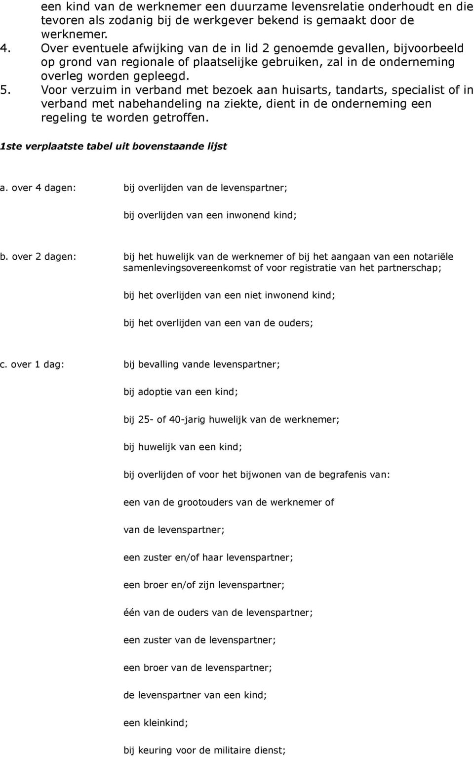 Voor verzuim in verband met bezoek aan huisarts, tandarts, specialist of in verband met nabehandeling na ziekte, dient in de onderneming een regeling te worden getroffen.