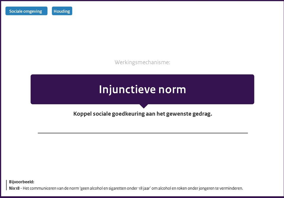 Bijvoorbeeld: Nix18 - Het communiceren van de norm geen alcohol