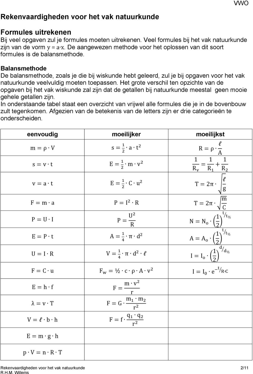 Balansmethode De balansmethode, zoals je die bij wiskunde hebt geleerd, zul je bij opgaven voor het vak natuurkunde veelvuldig moeten toepassen.