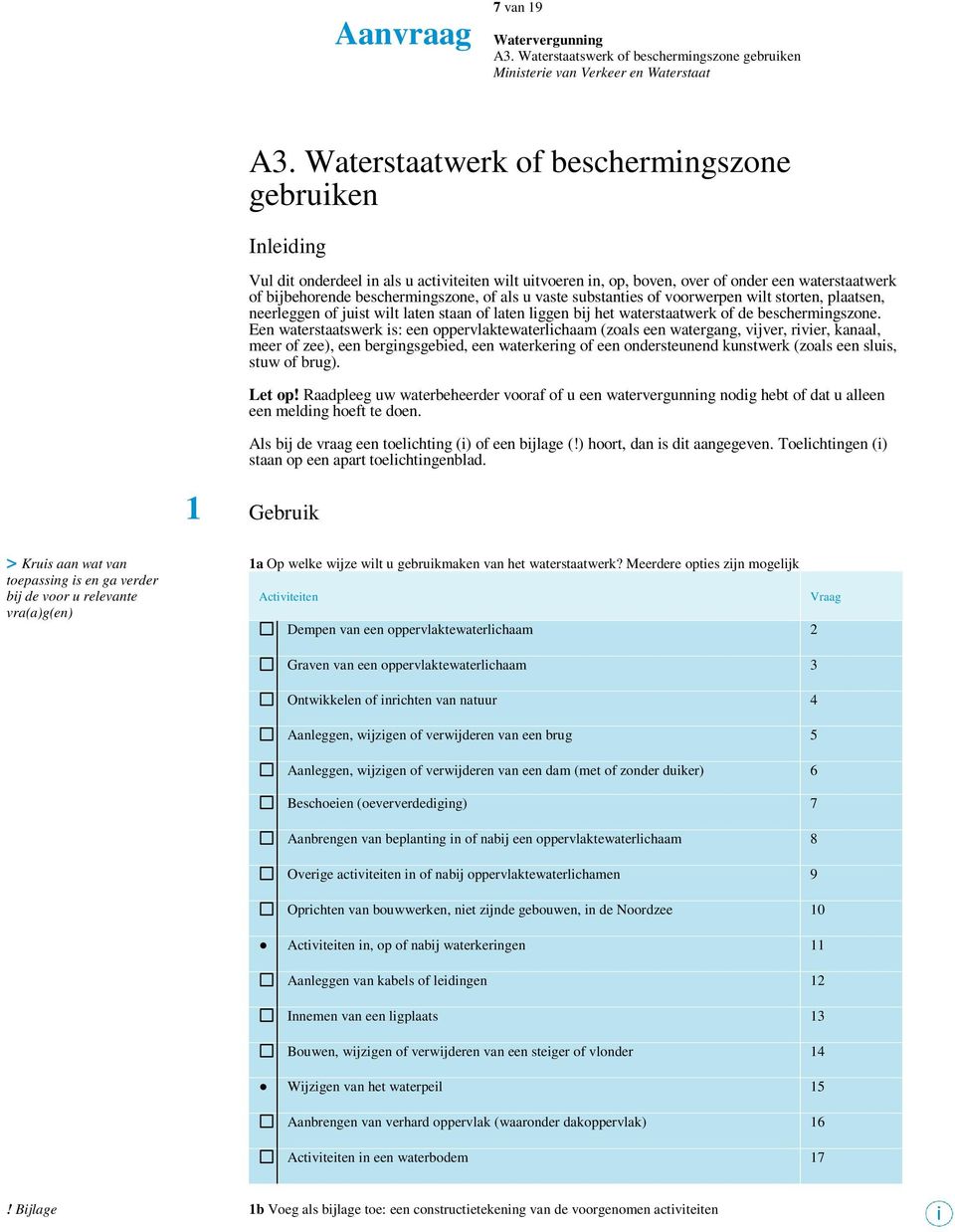 u vaste substanties of voorwerpen wilt storten, plaatsen, neerleggen of juist wilt laten staan of laten liggen bij het waterstaatwerk of de beschermingszone.