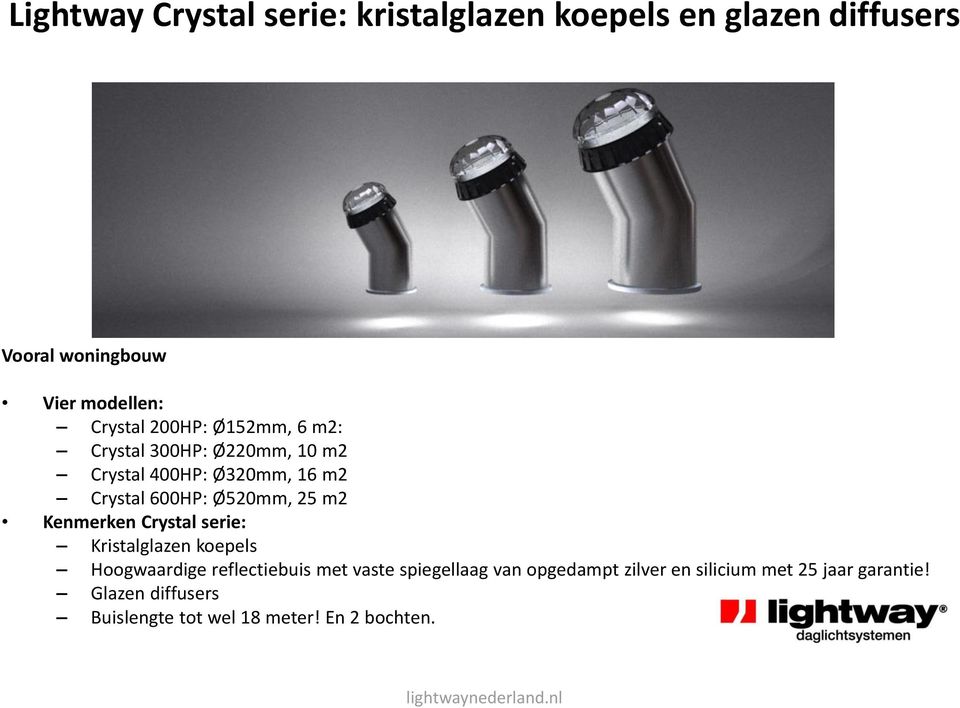 m2 Kenmerken Crystal serie: Kristalglazen koepels Hoogwaardige reflectiebuis met vaste spiegellaag van