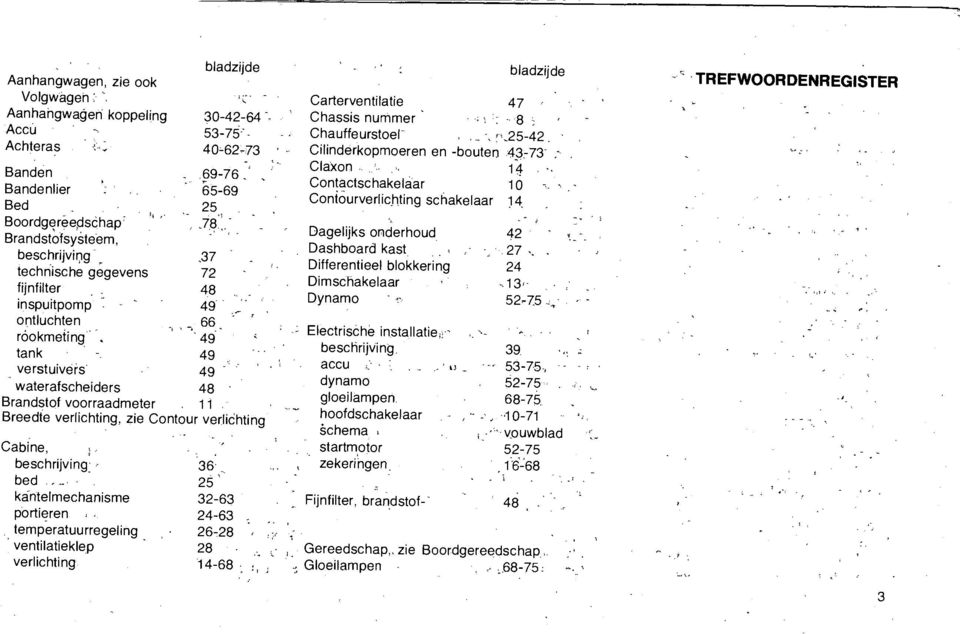 ' tank - verstuiveis' waterafscheiders Brandstof voorraadmeter Breedte verlichting, 1ie Contour: Cabine, *, beschrijving " bed i, a.