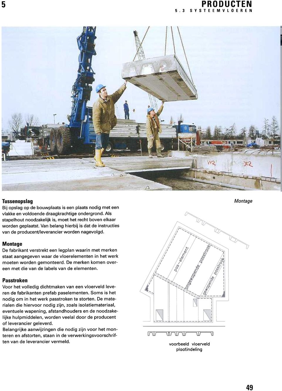 Montage Montage De fabrikant verstrekt een legplan waarin met merken staat aangegeven waar de vloerelementen in het werk moeten worden gemonteerd.