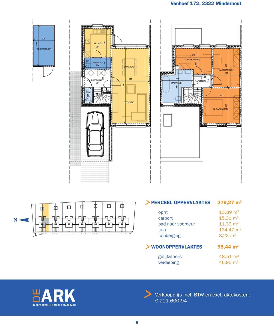 meters 370 ZITHOEK 356 SLAAPKAMER 1 PERCEEL OPPERVLAKTES 279,27 m 2 N oprit 13,89 m 2 carport 15,31 m 2 pad naar voordeur 11,39 m