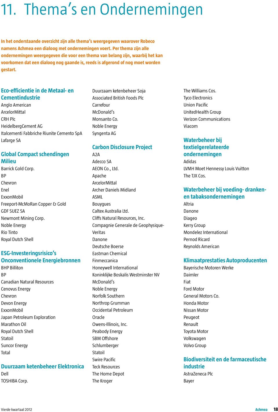 Eco-efficientie in de Metaal- en Cementindustrie Anglo American ArcelorMittal CRH Plc HeidelbergCement AG Italcementi Fabbriche Riunite Cemento SpA Lafarge SA Global Compact schendingen Milieu