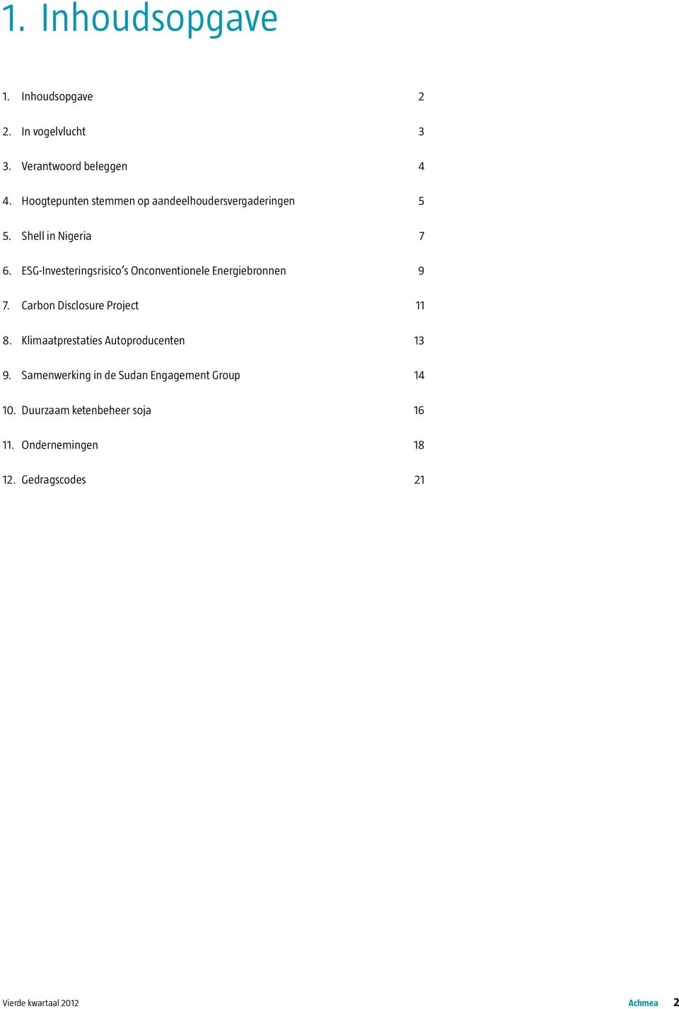 ESG-Investeringsrisico s Onconventionele Energiebronnen 9 7. Carbon Disclosure Project 11 8.