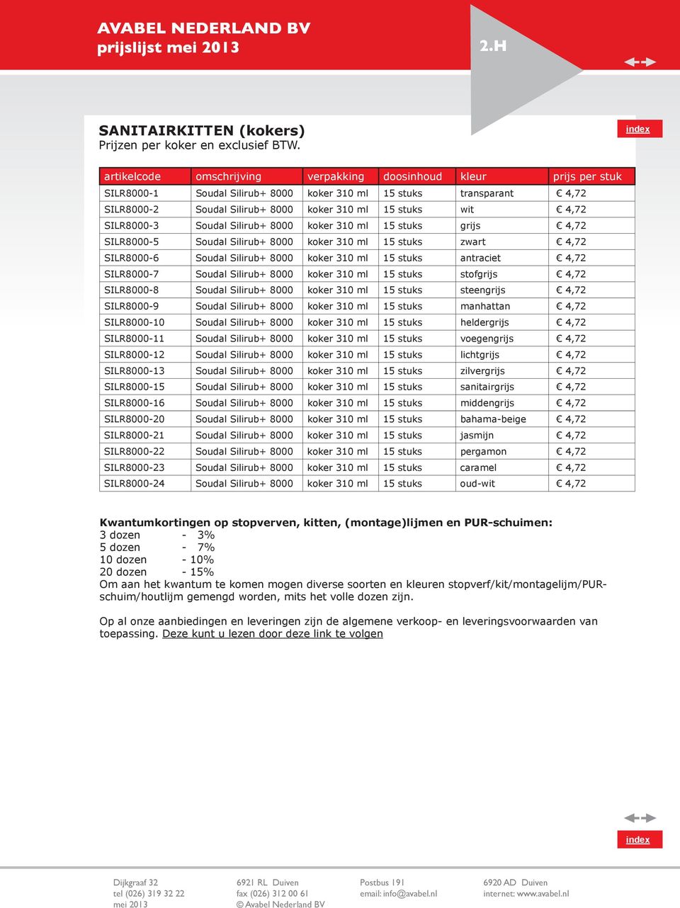 SILR8000-5 Soudal Silirub+ 8000 koker 310 ml 15 stuks zwart 4,72 SILR8000-6 Soudal Silirub+ 8000 koker 310 ml 15 stuks antraciet 4,72 SILR8000-7 Soudal Silirub+ 8000 koker 310 ml 15 stuks stofgrijs