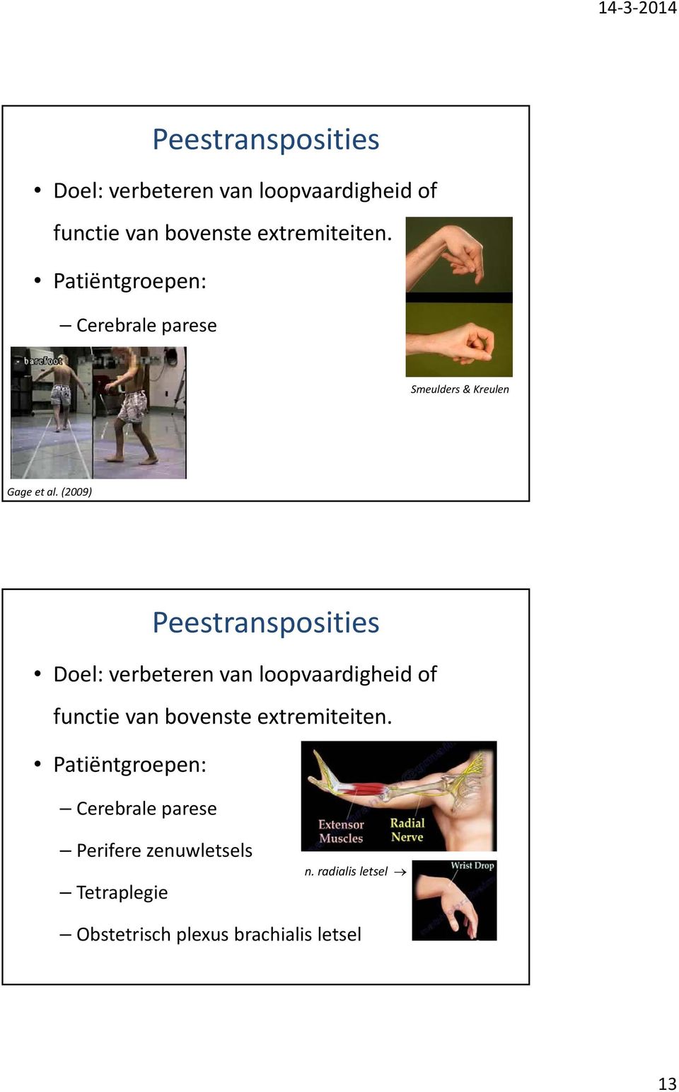 (2009)  Patiëntgroepen: Cerebrale parese Perifere zenuwletsels Tetraplegie n.