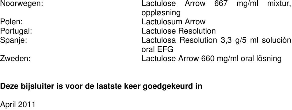 Resolution 3,3 g/5 ml solución oral EFG Zweden: Lactulose Arrow 660