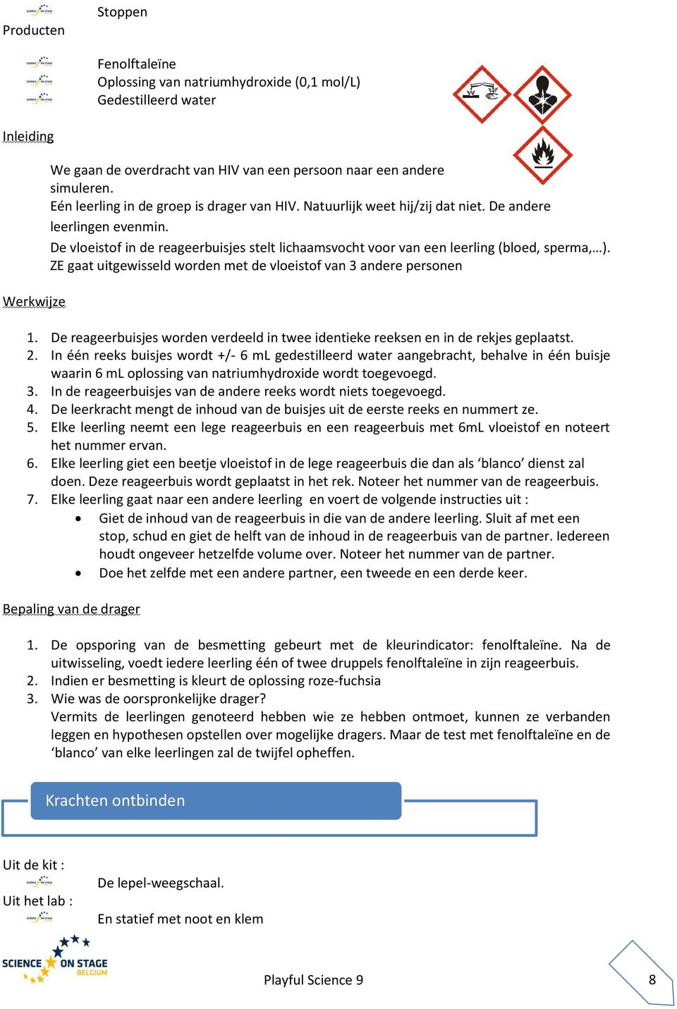 De vloeistof in de reageerbuisjes stelt lichaamsvocht voor van een leerling (bloed, sperma, ). ZE gaat uitgewisseld worden met de vloeistof van 3 andere personen 1.