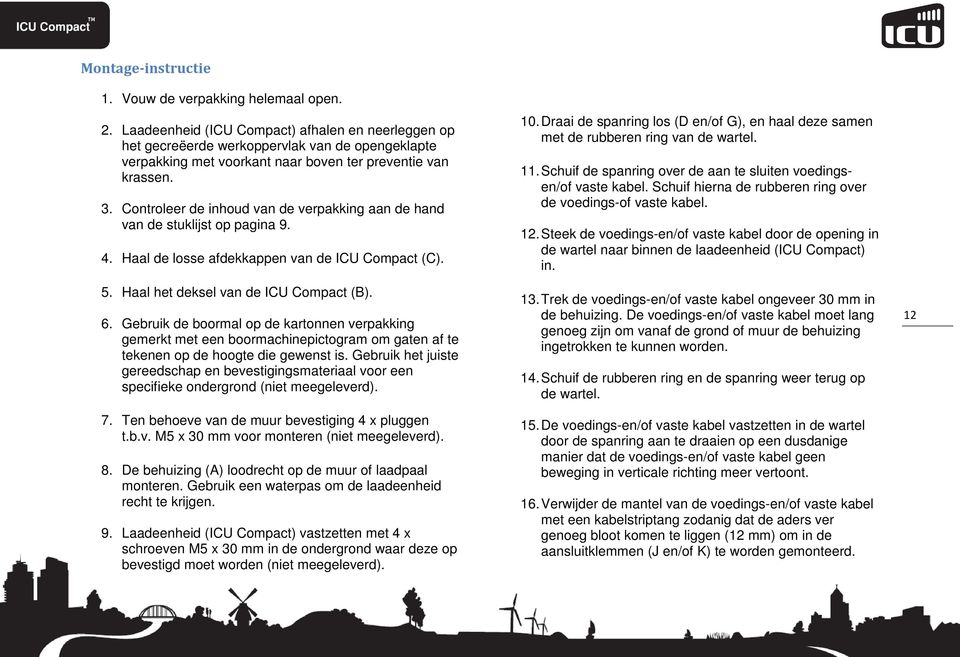 Controleer de inhoud van de verpakking aan de hand van de stuklijst op pagina 9. 4. Haal de losse afdekkappen van de ICU Compact (C). 5. Haal het deksel van de ICU Compact (B). 6.