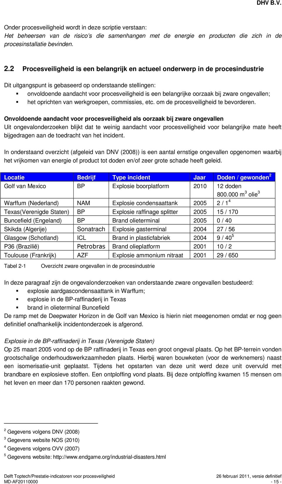 oorzaak bij zware ongevallen; het oprichten van werkgroepen, commissies, etc. om de procesveiligheid te bevorderen.