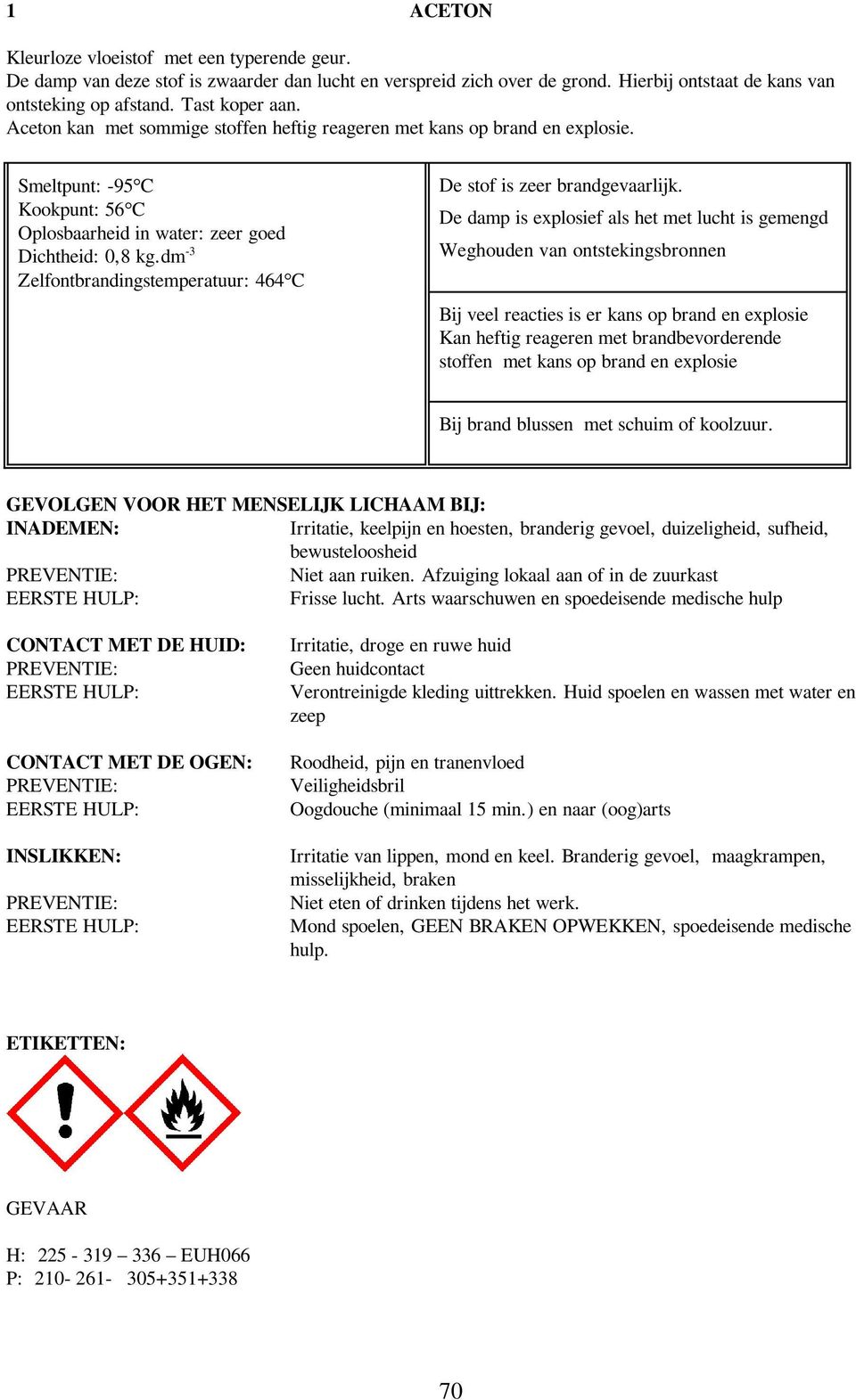 dm -3 Zelfontbrandingstemperatuur: 464 C De stof is zeer brandgevaarlijk.