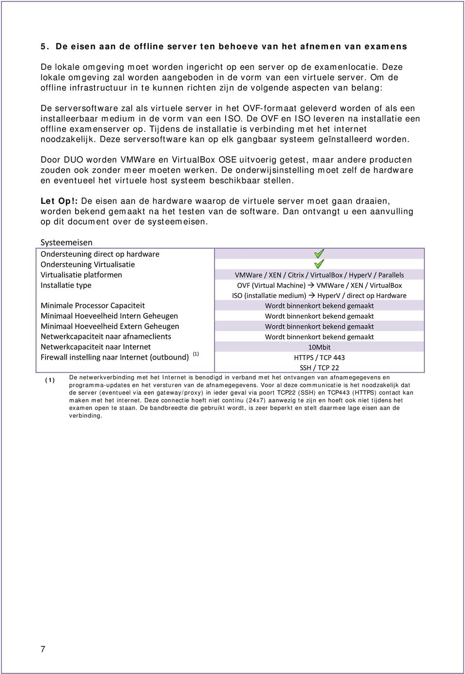 Om de offline infrastructuur in te kunnen richten zijn de volgende aspecten van belang: De serversoftware zal als virtuele server in het OVF-formaat geleverd worden of als een installeerbaar medium