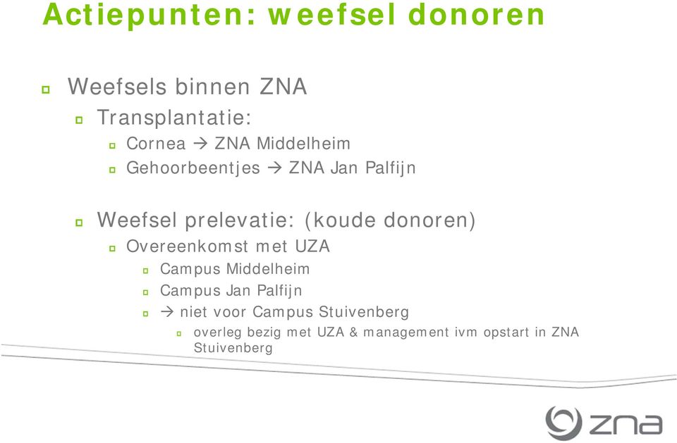 donoren) Overeenkomst met UZA Campus Middelheim Campus Jan Palfijn niet voor