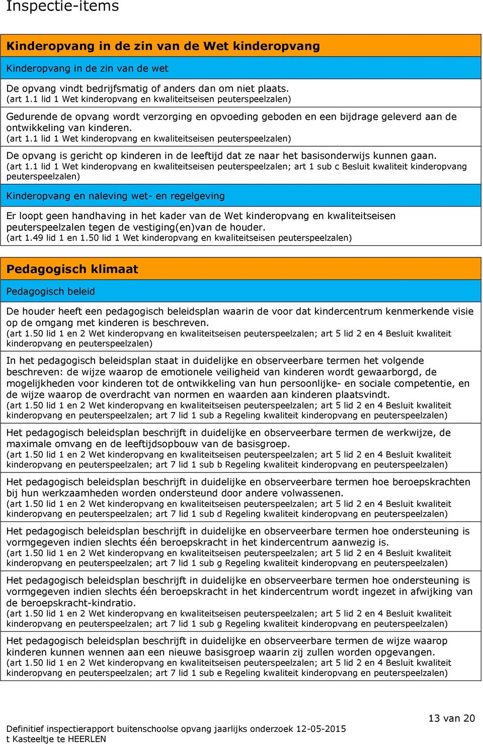 1 lid 1 Wet kinderopvang en kwaliteitseisen peuterspeelzalen) De opvang is gericht op kinderen in de leeftijd dat ze naar het basisonderwijs kunnen gaan. (art 1.