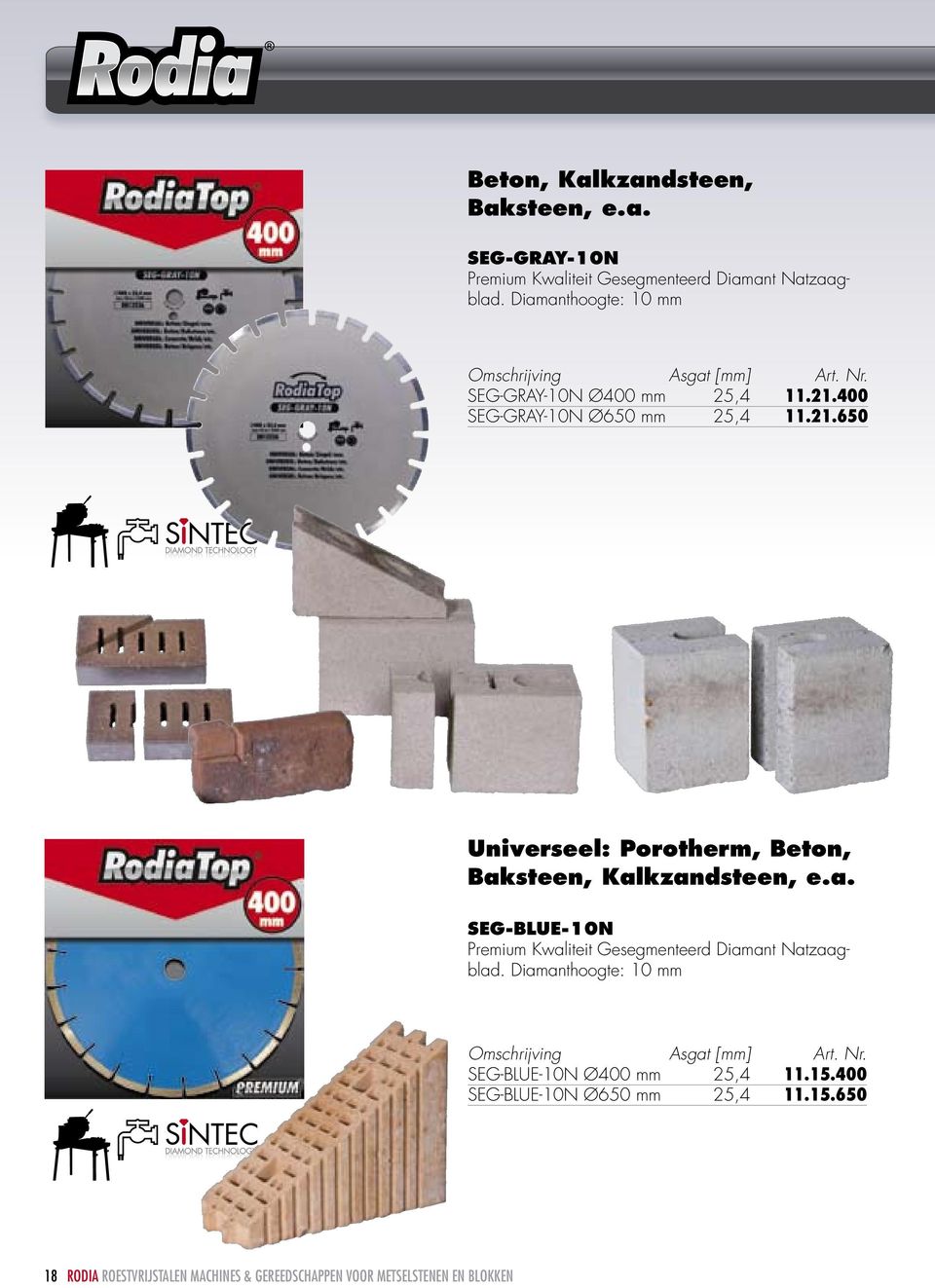 21.650 Universeel: Porotherm, Beton, Baksteen, Kalkzandsteen, e.a. SEG-BLUE-10N Premium Kwaliteit Gesegmenteerd Diamant Natzaagblad.