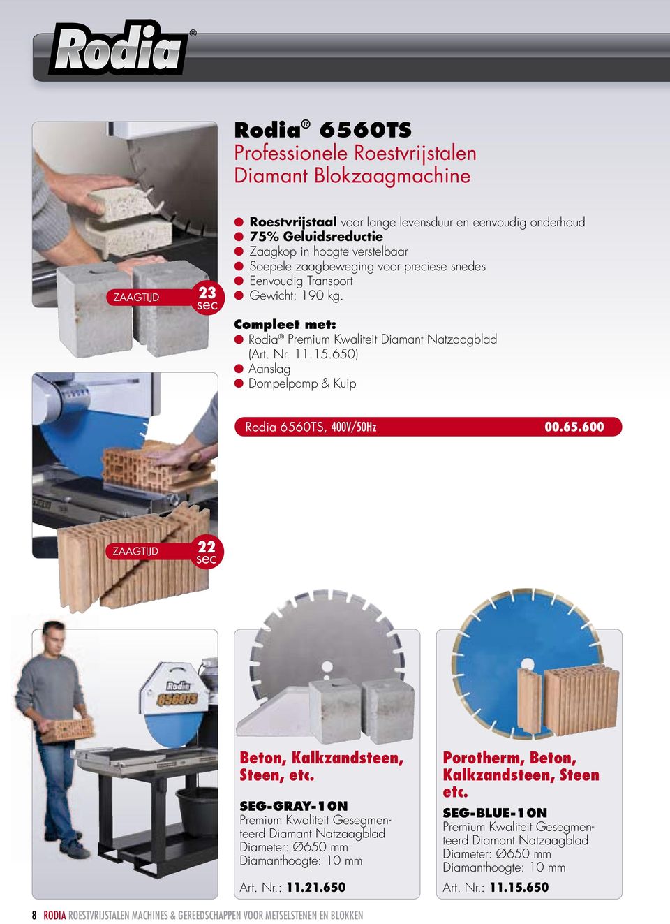 650) l Aanslag l Dompelpomp & Kuip Rodia 6560TS, 00V/0Hz 00.65.600 22 Beton, Kalkzandsteen, Steen, etc.