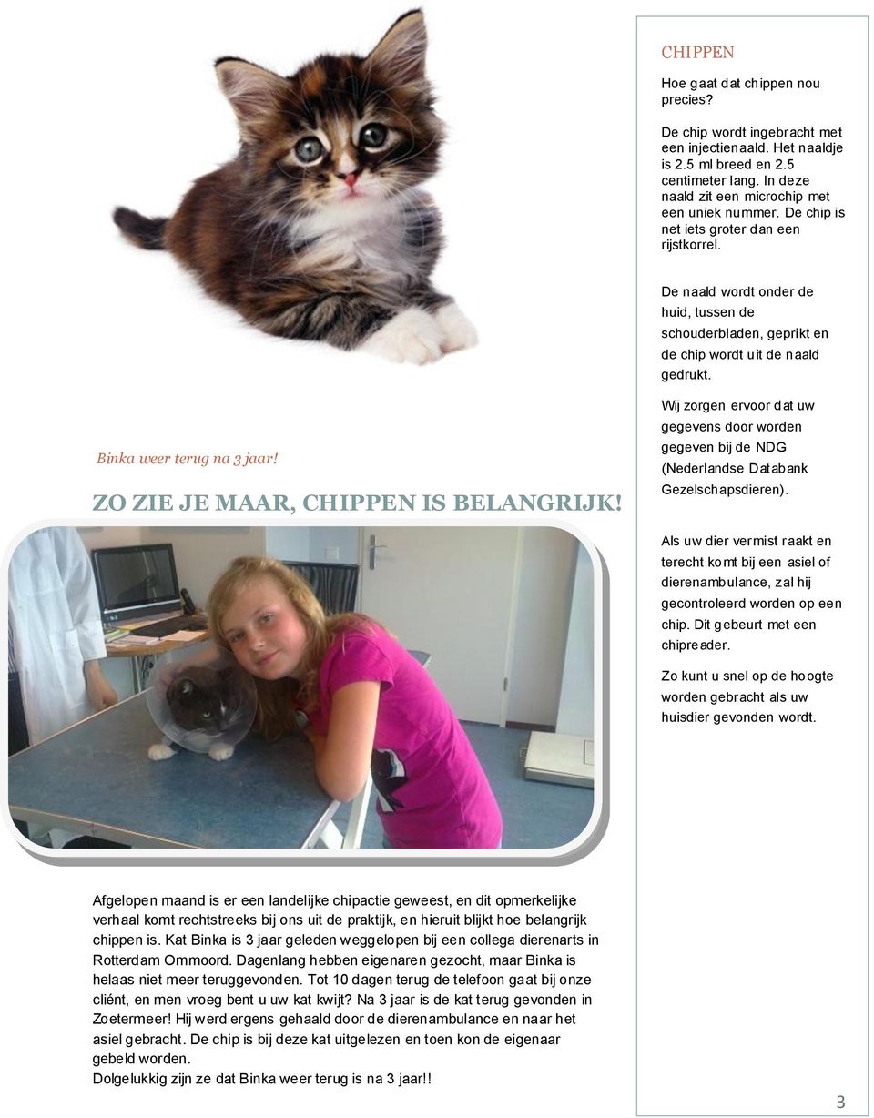 ZO ZIE JE MAAR, CHIPPEN IS BELANGRIJK! Wij zorgen ervoor dat uw gegevens door worden gegeven bij de NDG (Nederlandse Databank Gezelschapsdieren).