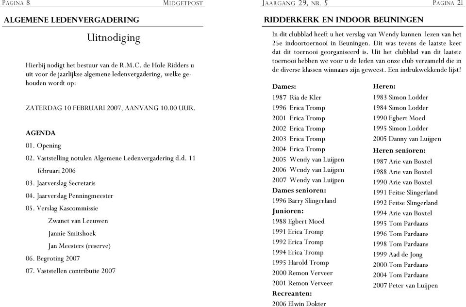 Vaststelling notulen Algemene Ledenvergadering d.d. 11 februari 2006 03. Jaarverslag Secretaris 04. Jaarverslag Penningmeester 05.