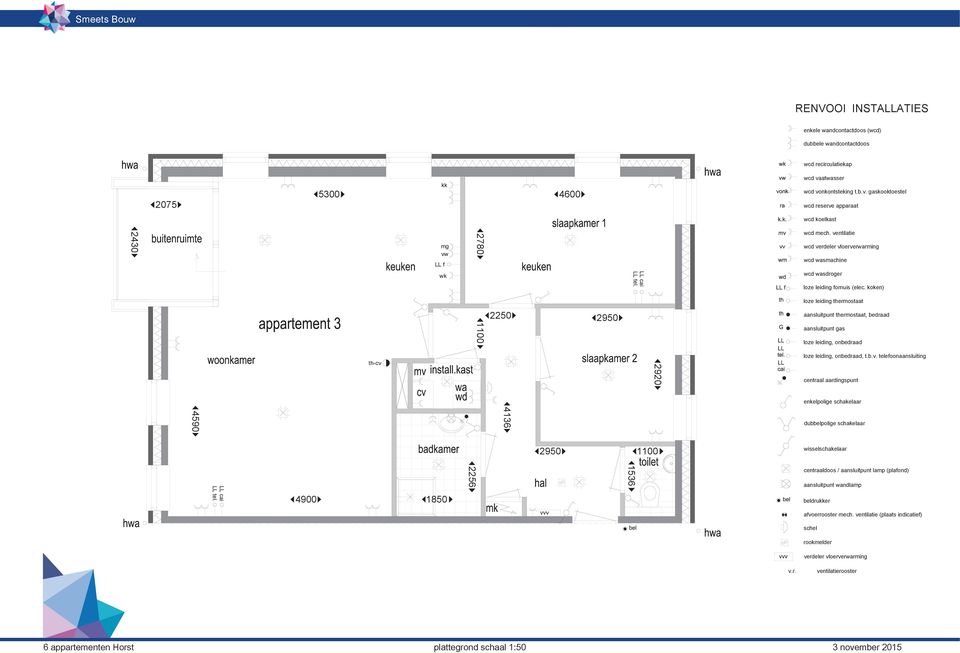 ventilatie wcd verdeler vloerverwarming wcd wasmachine wcd wasdroger loze leiding fornuis (elec.