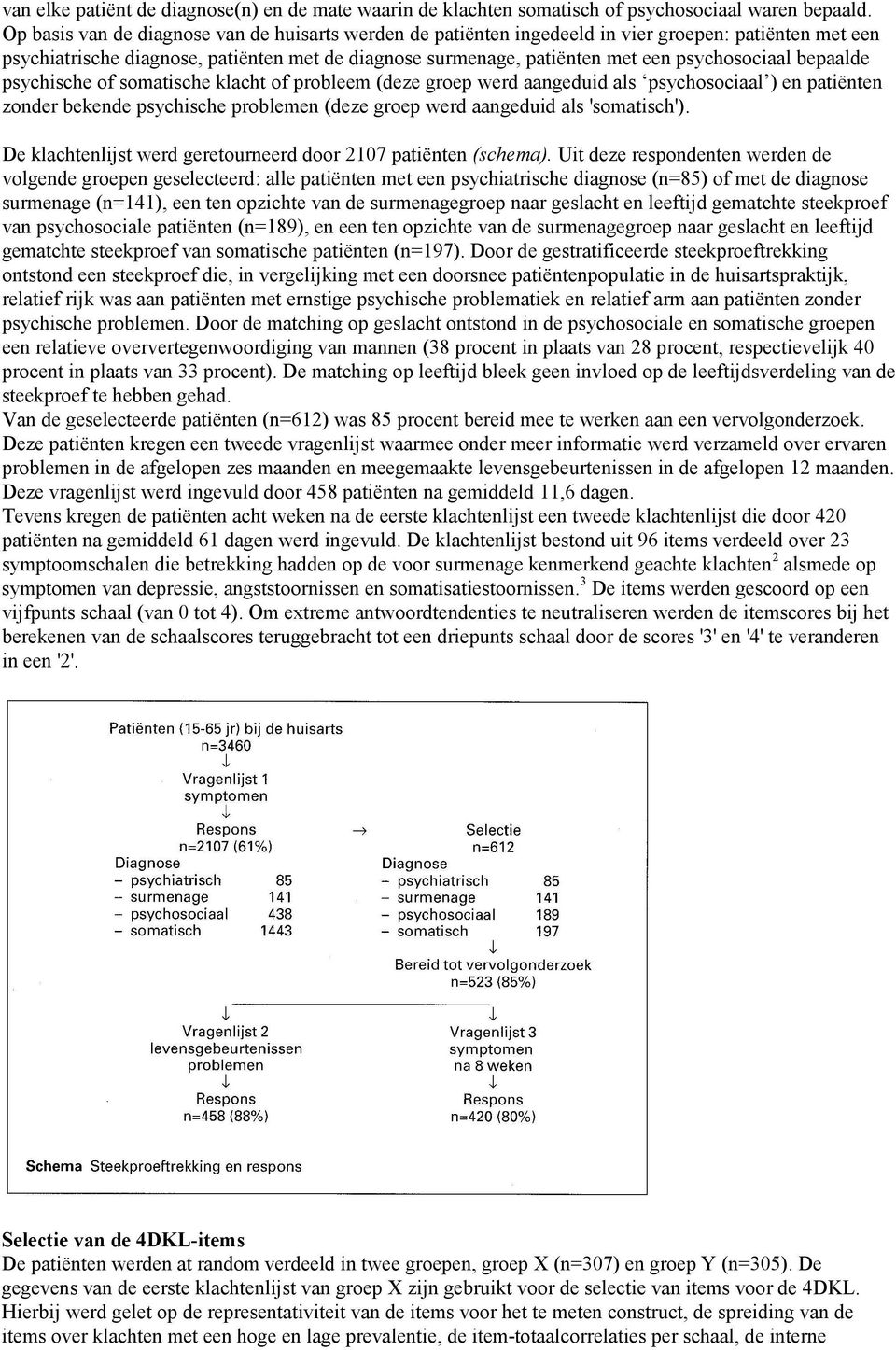 bepaalde psychische of somatische klacht of probleem (deze groep werd aangeduid als psychosociaal ) en patiënten zonder bekende psychische problemen (deze groep werd aangeduid als 'somatisch').