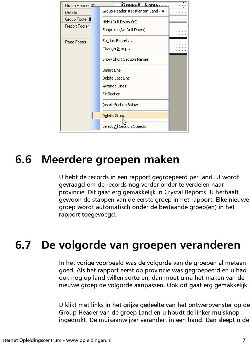 Elke nieuwe groep wordt automatisch onder de bestaande groep(en) in het rapport toegevoegd. 6.