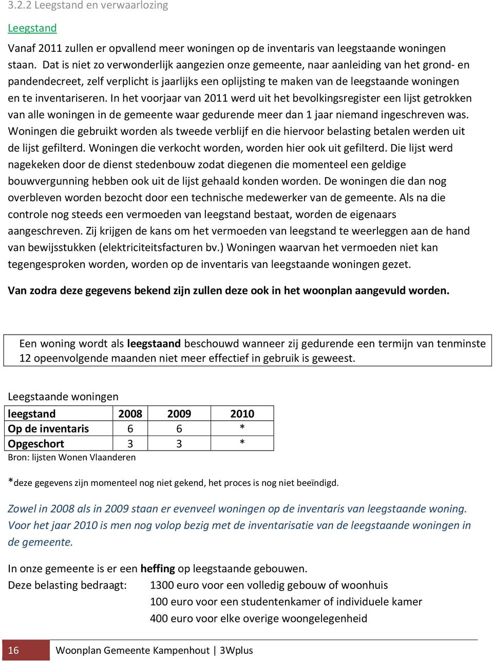 inventariseren. In het voorjaar van 2011 werd uit het bevolkingsregister een lijst getrokken van alle woningen in de gemeente waar gedurende meer dan 1 jaar niemand ingeschreven was.