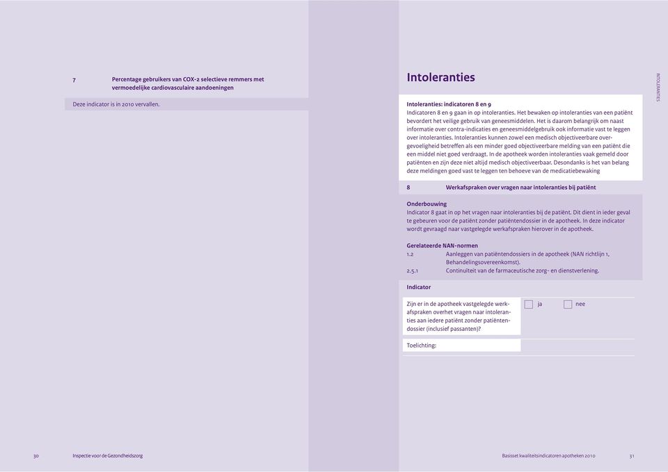 Het is daarom belangrijk om naast informatie over contra-indicaties en geneesmiddelgebruik ook informatie vast te leggen over intoleranties.