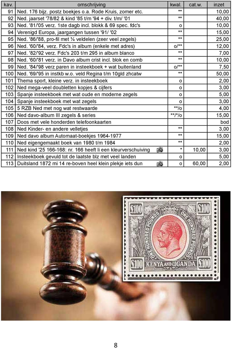 Fdc's in album (enkele met adres) o/** 12,00 97 Ned. '82/'92 verz. Fdc's 203 t/m 295 in album blanco ** 7,00 98 Ned. '60/'81 verz. in Davo album crist incl. blok en comb ** 10,00 99 Ned.