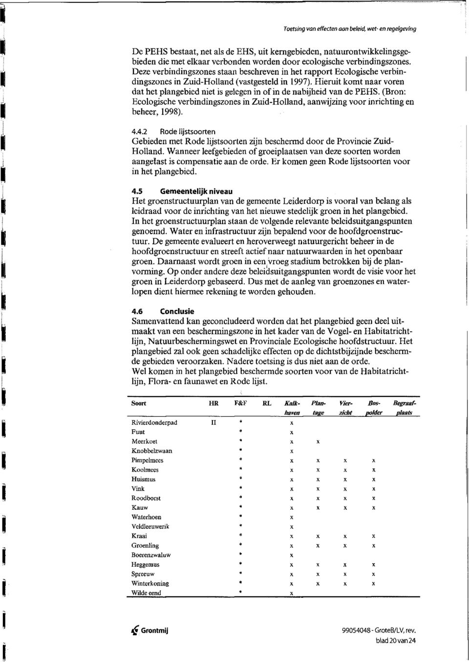 Hieruit komt naar voren dat het plangebied niet is gelegen in of in de nabijheid van de PEHS. (Bron: Ecologische verbindingszones in Zuid-Holland, aanwijzing voor inrichting en beheer, 1998). 4.