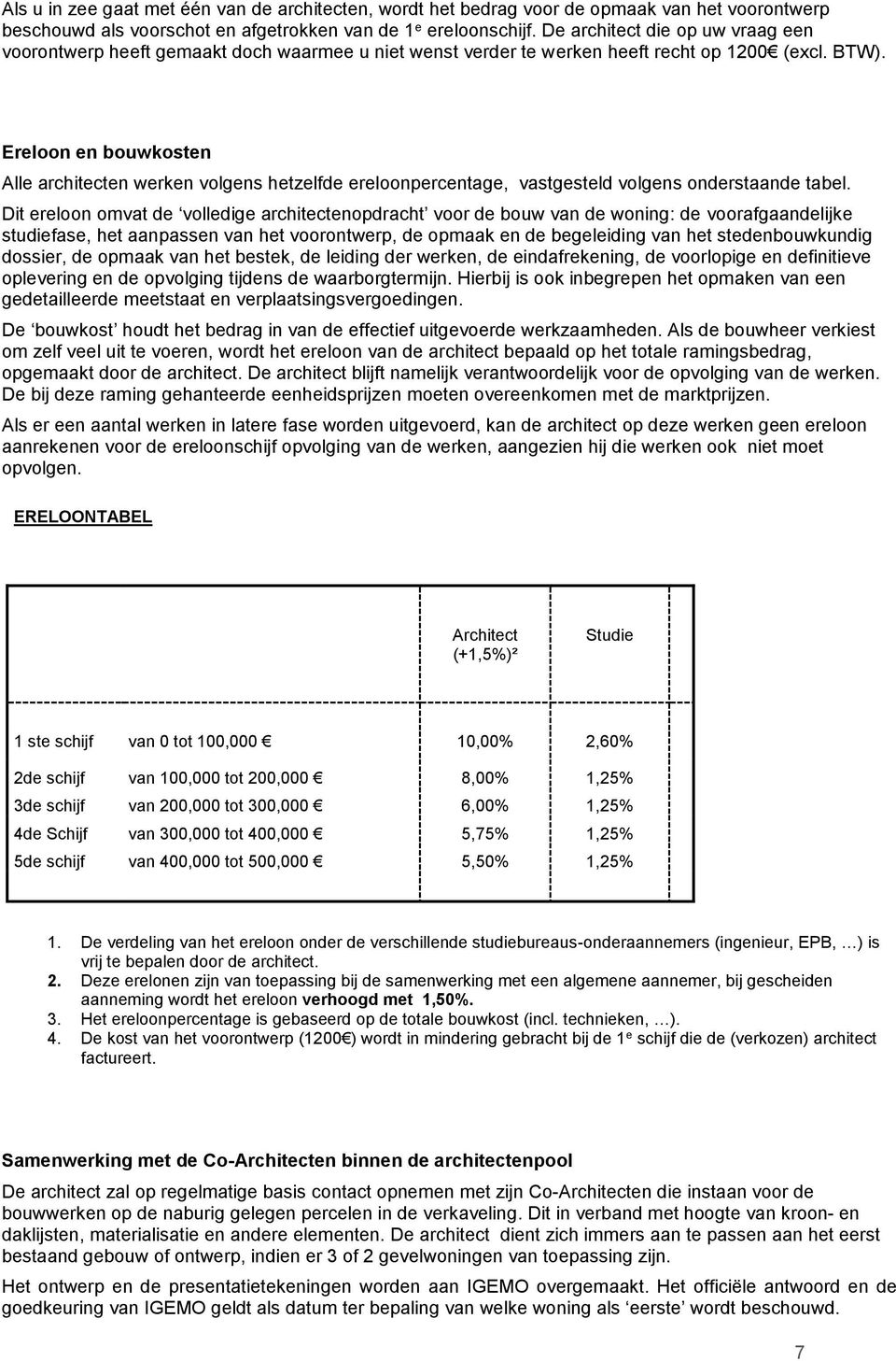 Ereloon en bouwkosten Alle architecten werken volgens hetzelfde ereloonpercentage, vastgesteld volgens onderstaande tabel.