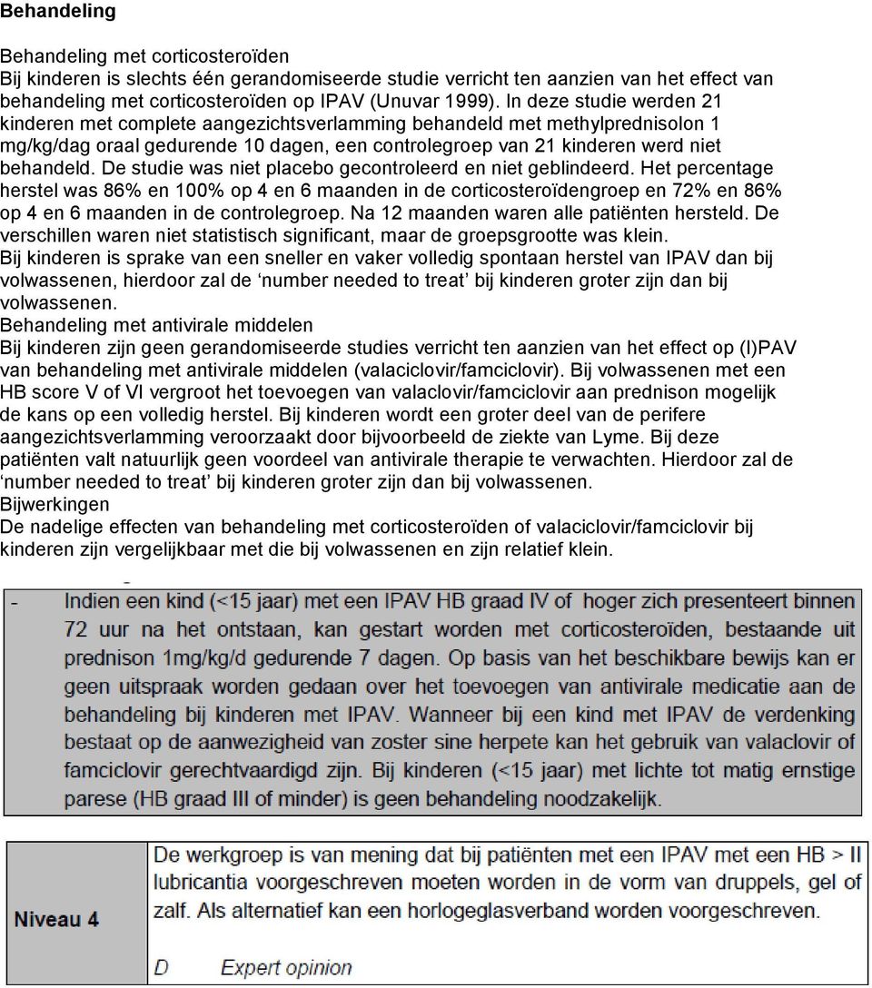 De studie was niet placebo gecontroleerd en niet geblindeerd. Het percentage herstel was 86% en 100% op 4 en 6 maanden in de corticosteroïdengroep en 72% en 86% op 4 en 6 maanden in de controlegroep.