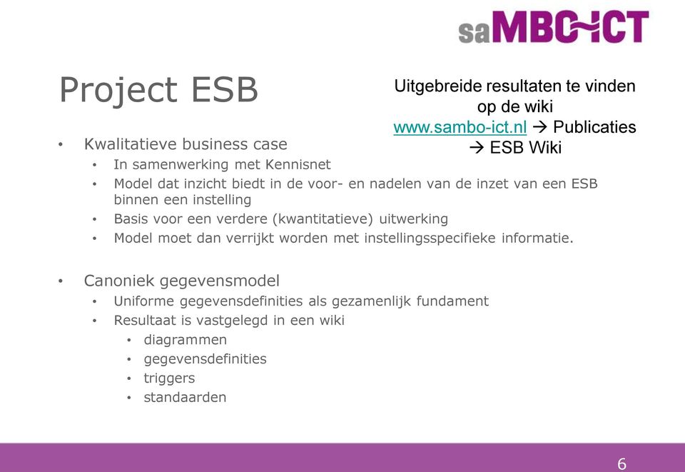 sambo-ict.nl Publicaties ESB Wiki Model moet dan verrijkt worden met instellingsspecifieke informatie.