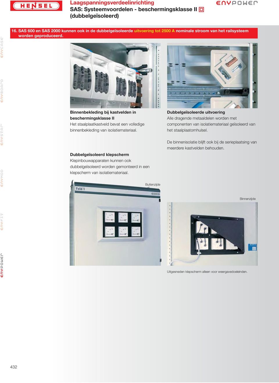 Binnenbekleding bĳ kastvelden in beschermingsklasse II Het staalplaatkastveld bevat een volledige binnenbekleding van isolatiemateriaal.