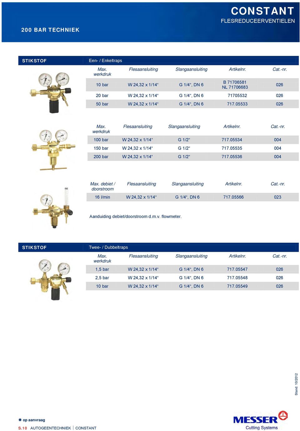 werkdruk Flesaansluiting Slangaansluiting Cat.-nr. 100 bar W 24,32 x 1/14 G 1/2 717.05534 004 150 bar W 24,32 x 1/14 G 1/2 717.05535 004 200 bar W 24,32 x 1/14 G 1/2 717.05536 004 Max.