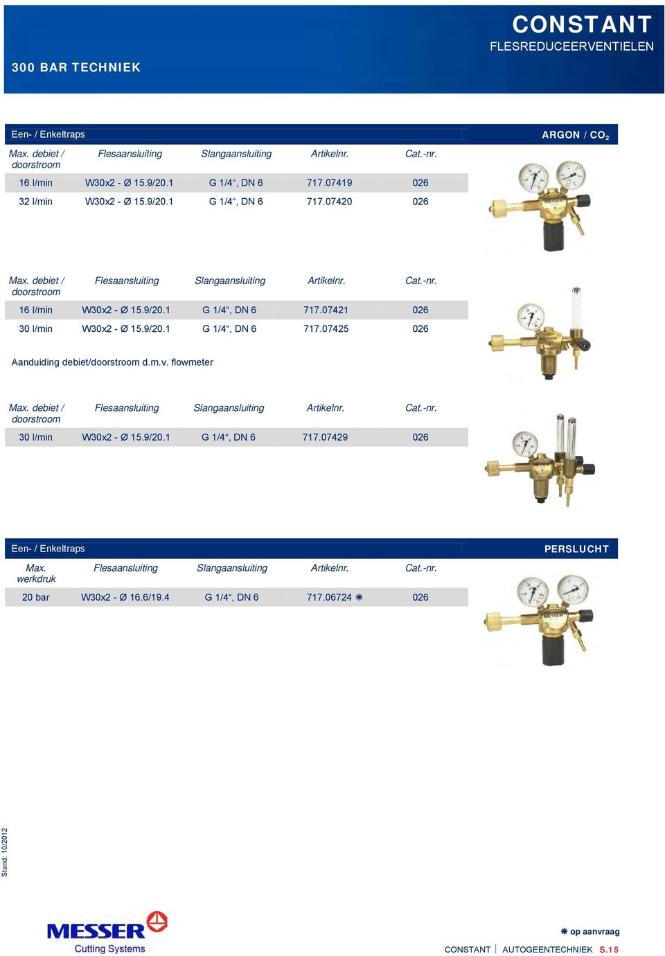 9/20.1 G 1/4, DN 6 717.07425 026 Aanduiding debiet/doorstroom d.m.v. flowmeter Max. debiet / doorstroom Flesaansluiting Slangaansluiting Cat.-nr. 30 l/min W30x2 - Ø 15.9/20.1 G 1/4, DN 6 717.07429 026 Een- / Enkeltraps Max.