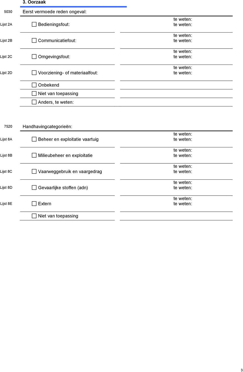 Handhavingcategorieën: Lijst 8A Beheer en exploitatie vaartuig Lijst 8B Lijst 8C Lijst 8D Lijst 8E