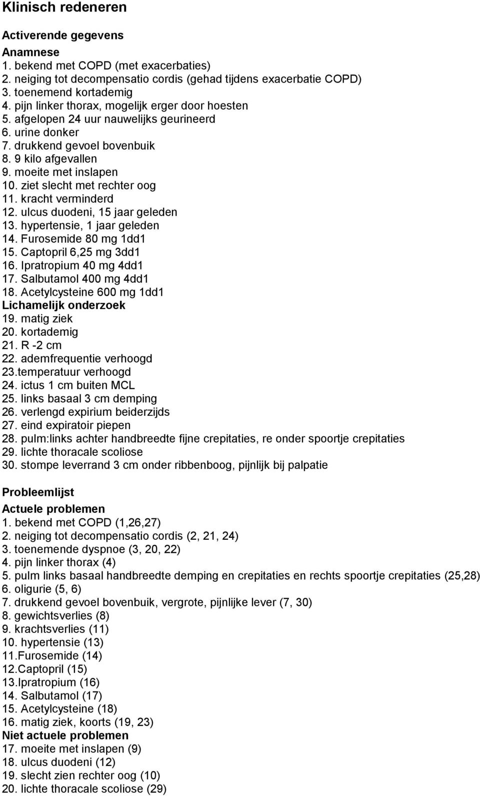 ziet slecht met rechter oog 11. kracht verminderd 12. ulcus duodeni, 15 jaar geleden 13. hypertensie, 1 jaar geleden 14. Furosemide 80 mg 1dd1 15. Captopril 6,25 mg 3dd1 16. Ipratropium 40 mg 4dd1 17.