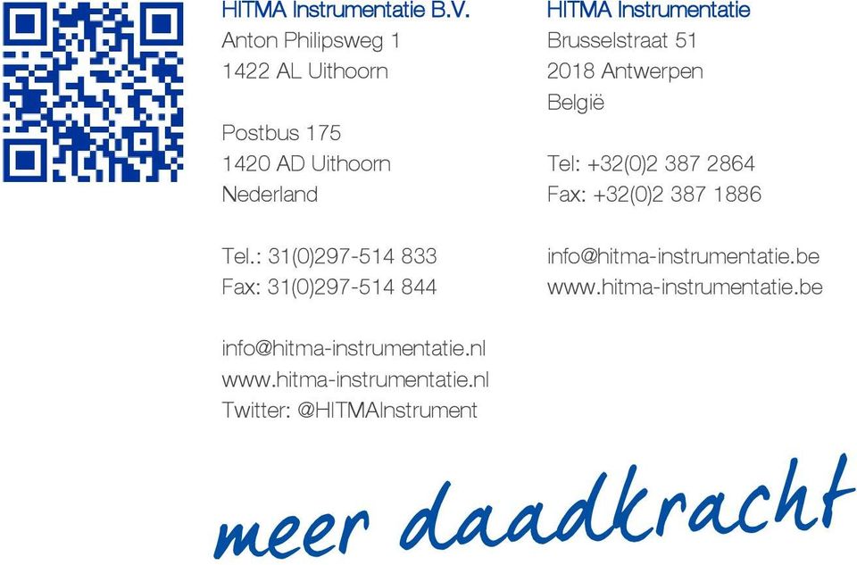 : 31(0)297-514 833 Fax: 31(0)297-514 844 HITMA Instrumentatie Brusselstraat 51 2018 Antwerpen