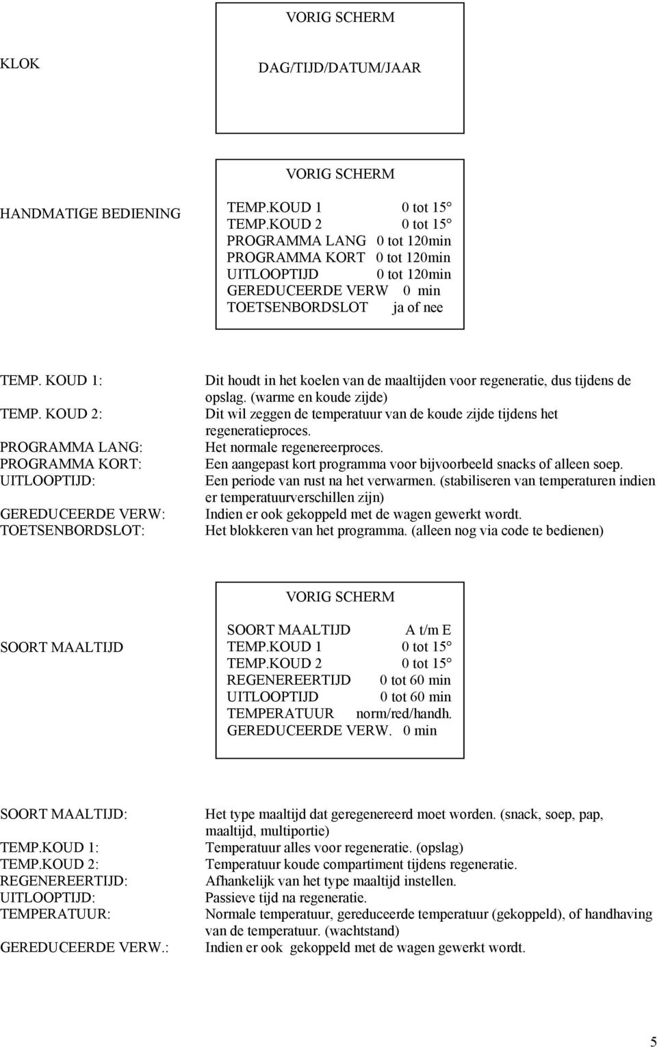 (warme en koude zijde) Dit wil zeggen de temperatuur van de koude zijde tijdens het regeneratieproces. Het normale regenereerproces.