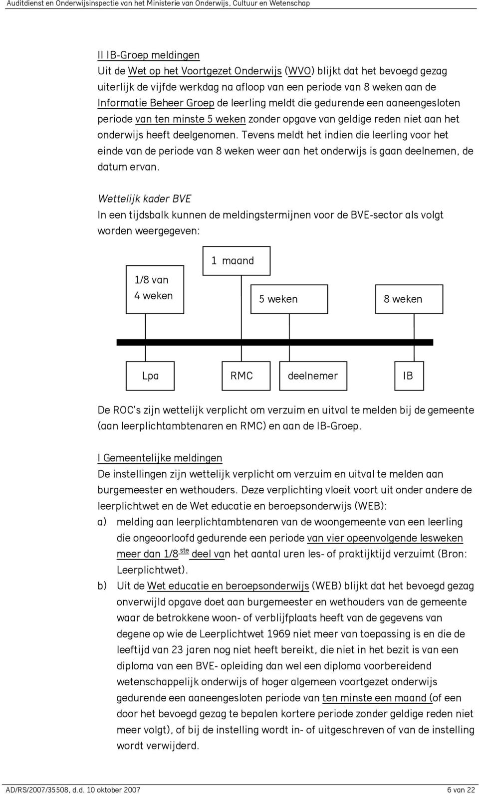 Tevens meldt het indien die leerling voor het einde van de periode van 8 weken weer aan het onderwijs is gaan deelnemen, de datum ervan.