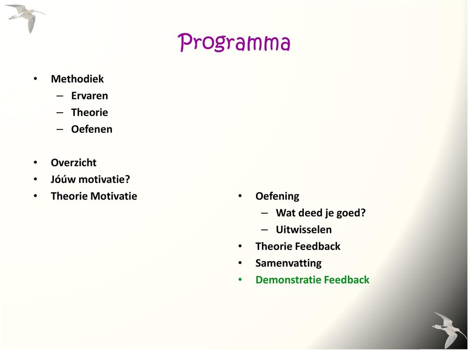 Theorie Motivatie Oefening Wat deed je goed?