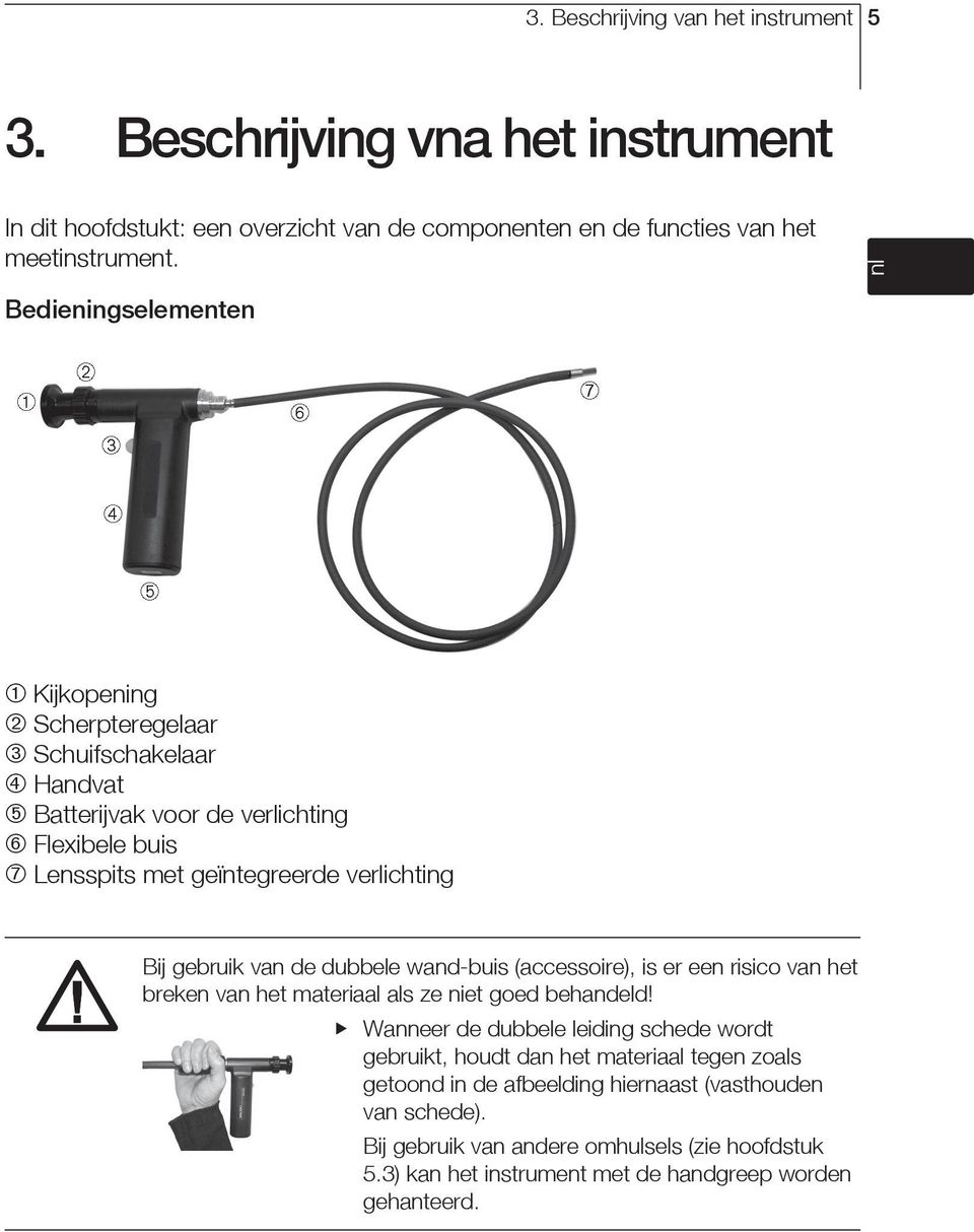 verlichting Bij gebruik van de dubbele wand-buis (accessoire), is er een risico van het breken van het materiaal als ze niet goed behandeld!